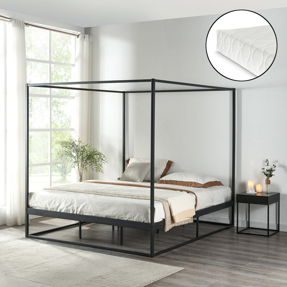Cama con dosel Kristianstad con colchón negro en varias medidas [en.casa] - premiumXL
