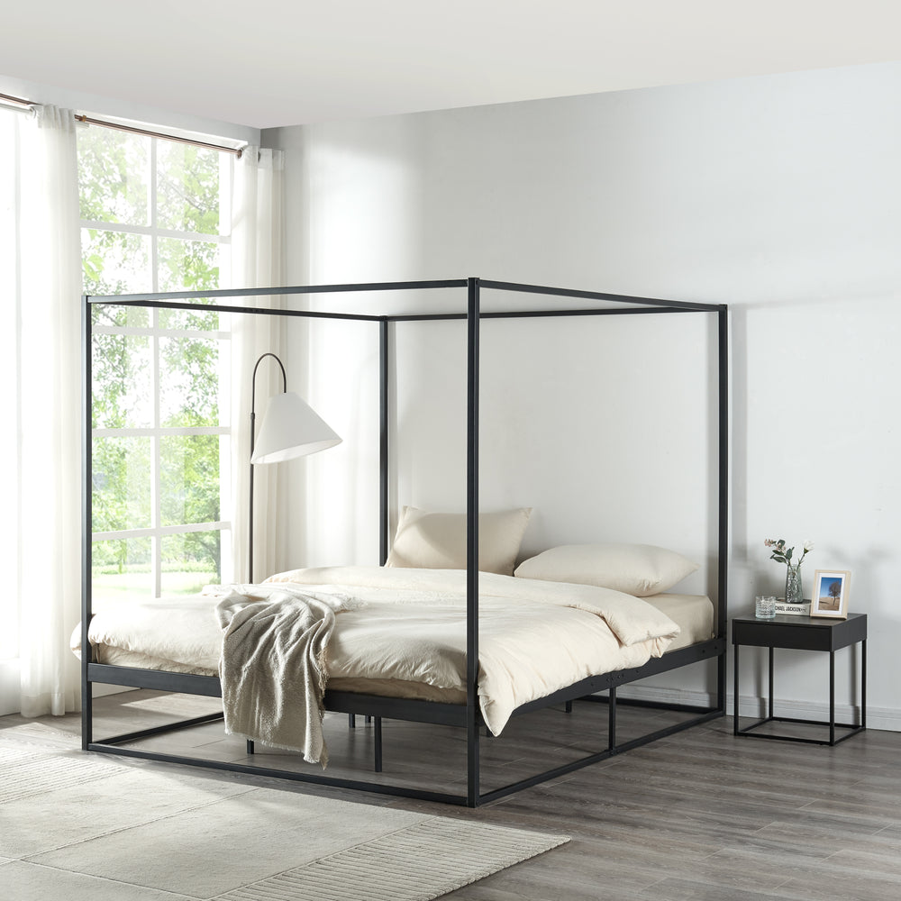 Cama con dosel Kristianstad metal negro en varios tamaños [en.casa] - premiumXL
