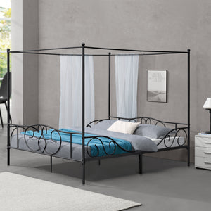 Cama con dosel Finström marco de metal con somier de lamas en varios colores y tamaños en.casa