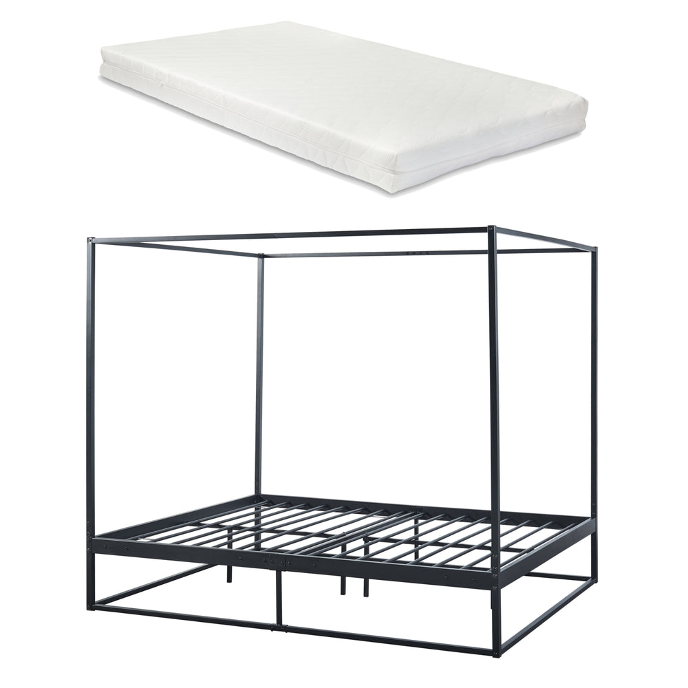 Cama con dosel Kristianstad con colchón negro en varias medidas [en.casa] - premiumXL