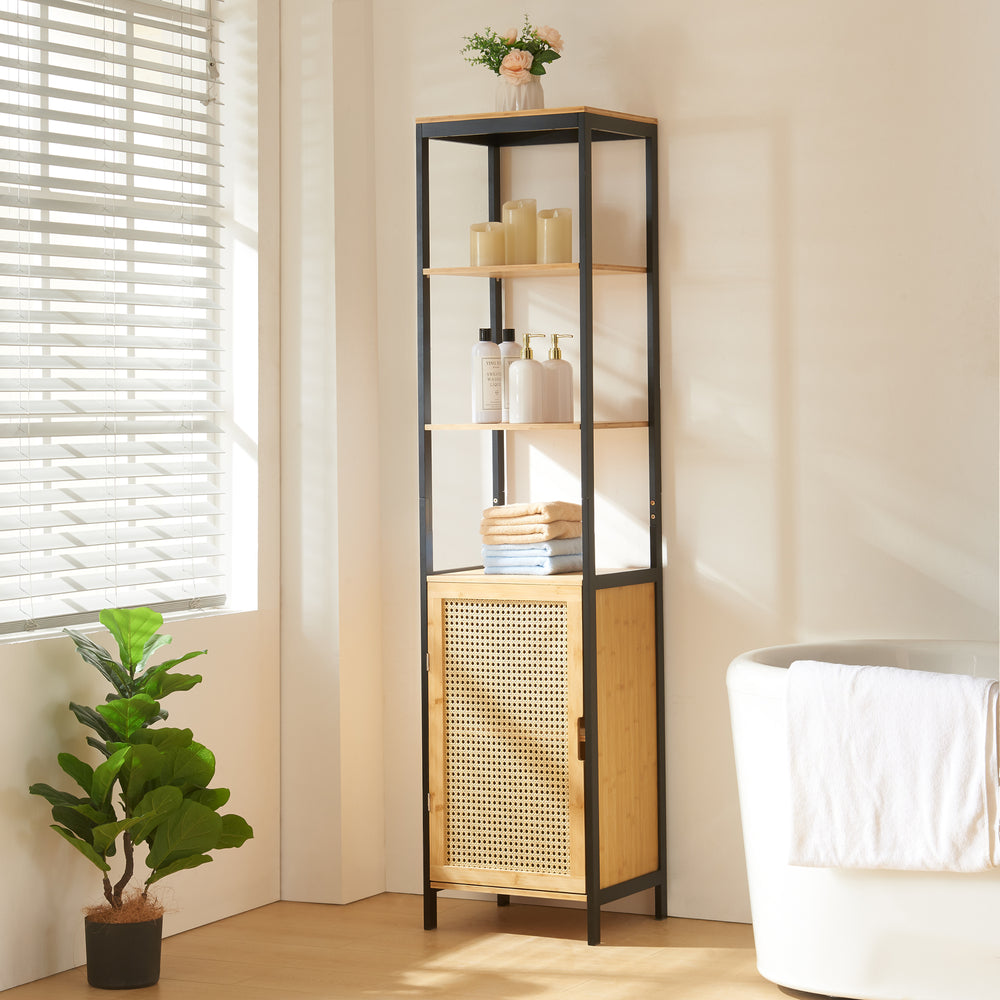 Armario alto Tervola 172x40x35cm bambú negro [en.casa] - premiumXL