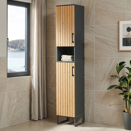 Armario alto Svanes 170x30x30 cm Gris oscuro/Natural [en.casa]