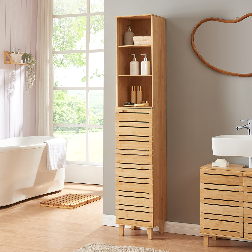 Armario alto Epind 180x33x30 cm bambú [en.casa] - premiumXL