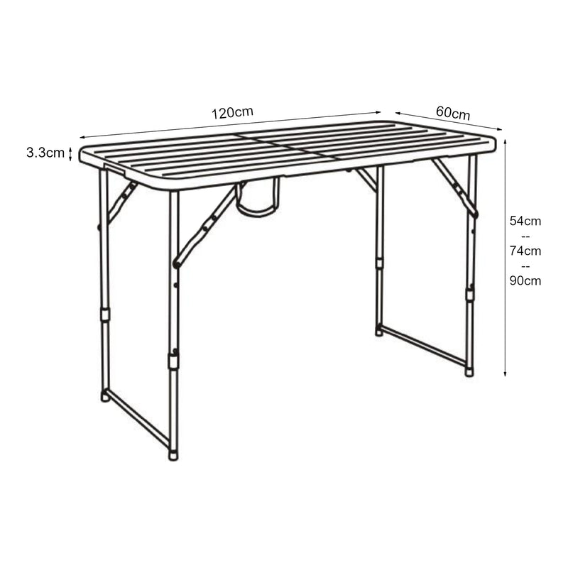 Esquema acotado Mesa plegable ajustable en altura Adelfia 120x60cm [en.casa]