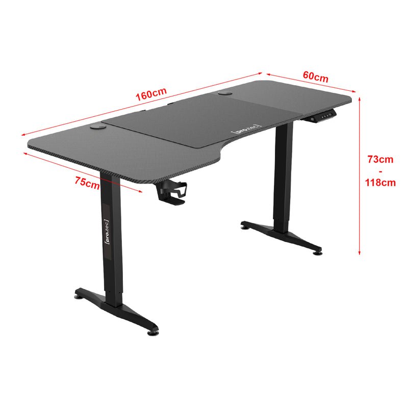 Esquema acotado Mesa ajustable en altura Oxnard eléctrica 160x75cm en varios colores [pro.tec]