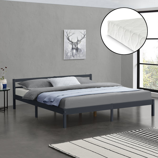 Cama de madera Nakkila varios colores y tamaños con colchón de espuma fría en.casa