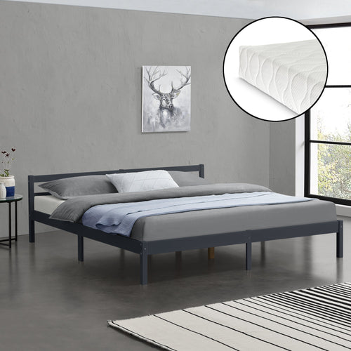 Cama de madera Nakkila varios colores y tamaños con colchón de espuma fría en.casa