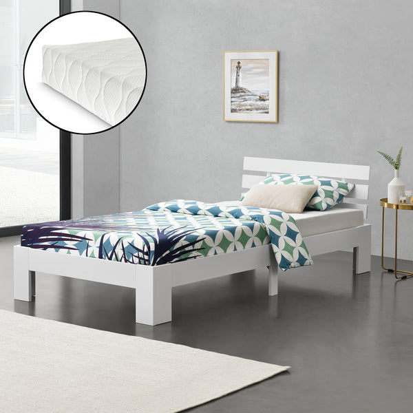 Cama de madera Nivala con colchón de espuma fría, varios colores y tamaños en.casa