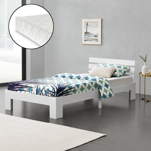 Cama de madera Nivala con colchón de espuma fría, varios colores y tamaños en.casa