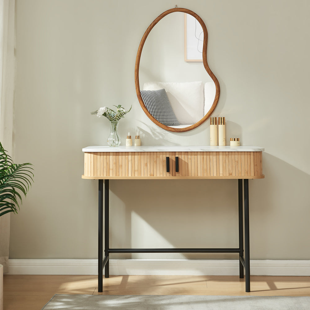 Mesa consola Tvedestrand con puertas bambú 100x50x76cm - Efecto madera[en.casa]