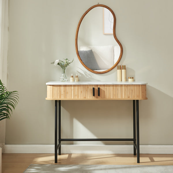 Mesa consola Tvedestrand con puertas bambú 100x50x76cm - Efecto madera[en.casa]