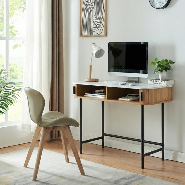 Mesa consola Tvedestrand con puertas bambú 100x50x76cm - Efecto madera[en.casa]