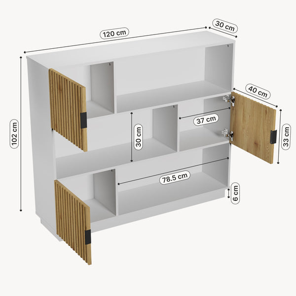 Estantería de pie Verhundar con 6 compartimentos 3 puertas 102x120x30cm - Efecto madera [en.casa]