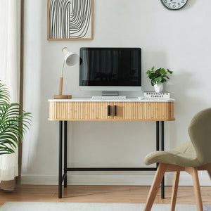 Mesa consola Tvedestrand con puertas bambú 100x50x76cm - Efecto madera[en.casa]
