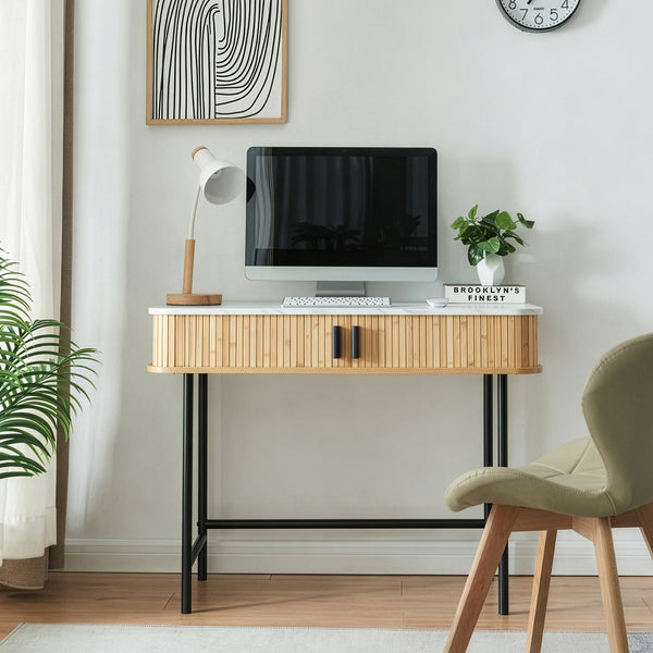 Mesa consola Tvedestrand con puertas bambú 100x50x76cm - Efecto madera[en.casa]