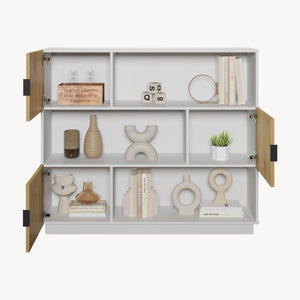 Estantería de pie Verhundar con 6 compartimentos 3 puertas 102x120x30cm - Efecto madera [en.casa]