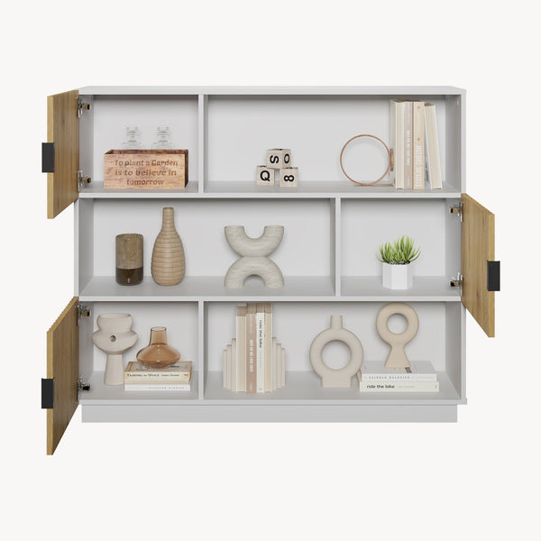 Estantería de pie Verhundar con 6 compartimentos 3 puertas 102x120x30cm - Efecto madera [en.casa]