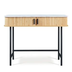 Mesa consola Tvedestrand con puertas bambú 100x50x76cm - Efecto madera[en.casa]