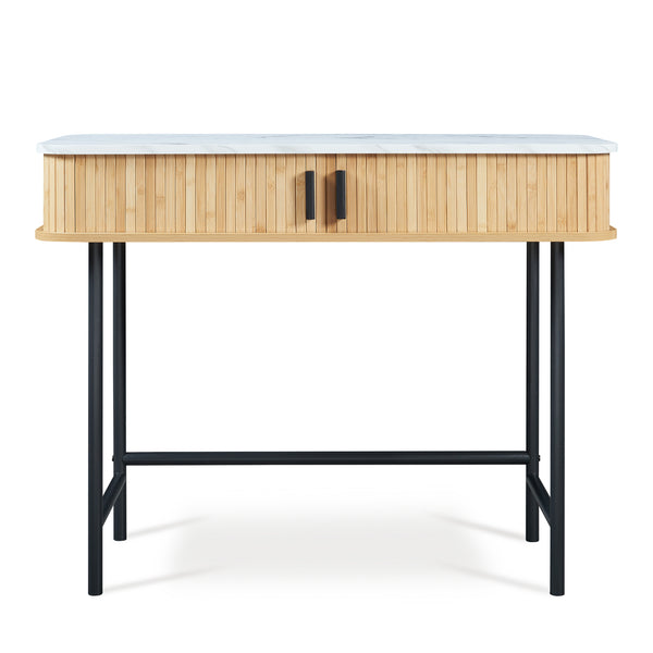 Mesa consola Tvedestrand con puertas bambú 100x50x76cm - Efecto madera[en.casa]
