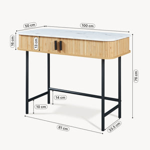 Mesa consola Tvedestrand con puertas bambú 100x50x76cm - Efecto madera[en.casa]