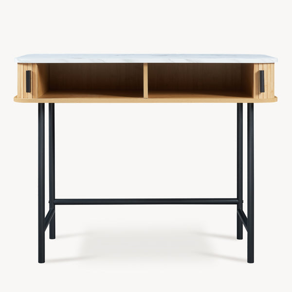 Mesa consola Tvedestrand con puertas bambú 100x50x76cm - Efecto madera[en.casa]