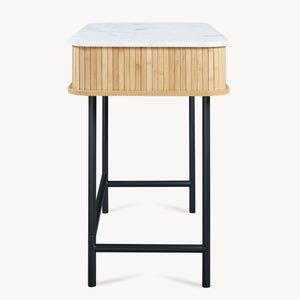 Mesa consola Tvedestrand con puertas bambú 100x50x76cm - Efecto madera[en.casa]