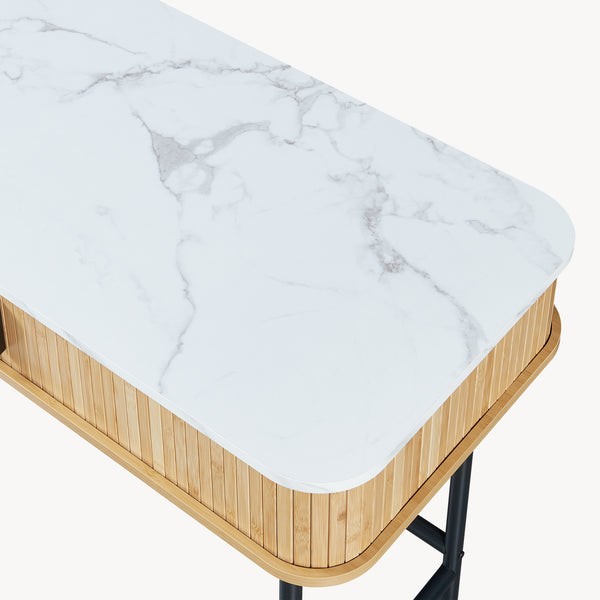 Mesa consola Tvedestrand con puertas bambú 100x50x76cm - Efecto madera[en.casa]