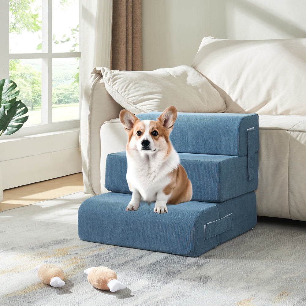 Escalera para mascotas Joelerhatra 4 piezas 45x50x45 cm pana azul [en.casa] - premiumXL