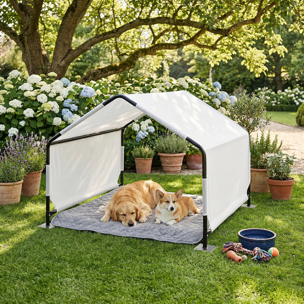 Tienda de campaña para perros Valevali acero plástico 122x122x90cm - Negro/Blanco [en.casa]