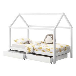Cama infantil Lund 90x200 cm con cajones Madera de pino Blanco en.casa