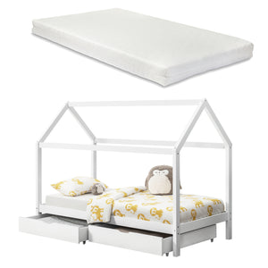 Cama infantil Lund 90x200 cm con colchón de espuma fría Madera de pino Blanco en.casa