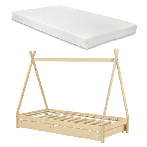 Cama infantil Cree 90x200 cm Tipi Indio con colchón de espuma fría [en.casa]
