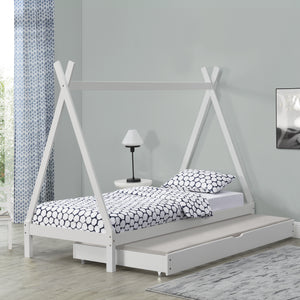 Cama infantil Cree 90x200cm con cama extensible Madera Natural//Blanco [en.casa]