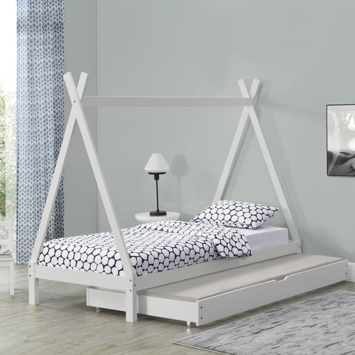 Cama infantil Cree 90x200cm con cama extensible Madera Natural//Blanco [en.casa]