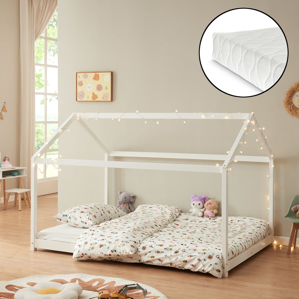Cama infantil Cerro con colchón de espuma fría blanco en varias medidas [en.casa] - premiumXL