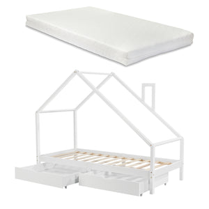 Cama infantil Assling con 2 cajones y colchón 90x200cm en varios colores [en.casa]