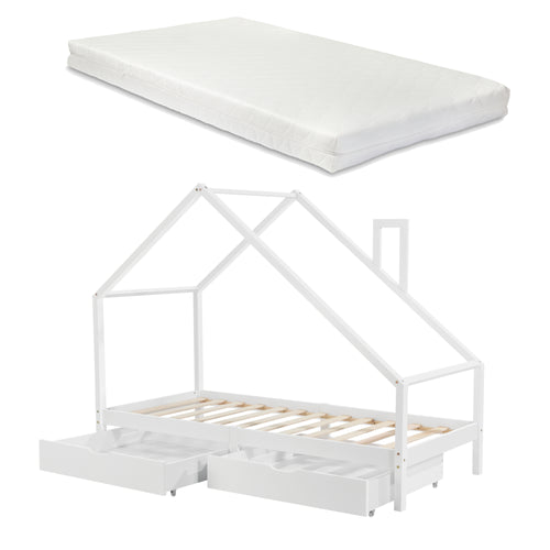 Cama infantil Assling con 2 cajones y colchón 90x200cm en varios colores [en.casa]