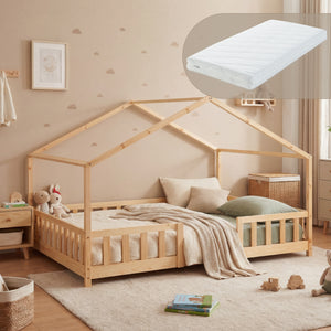 Cama para niños Treviolo forma de casa pino + colchón [en.casa]
