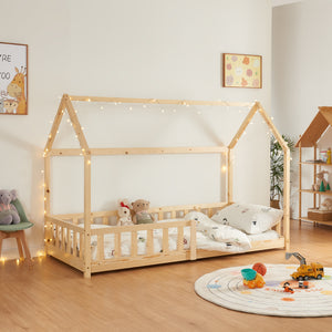 Cama infantil Hesel en forma de casa pino con reja [en.casa]