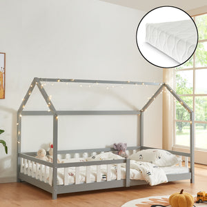 Cama casita Hesel con colchón y barrera de seguridad blanca [en.casa] - premiumXL