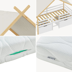 Cama infantil Surnadal con colchón 90x200 cm pino - Blanco/Natural [en.casa]