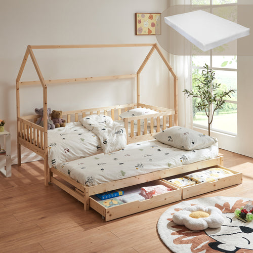 Cama doble para niños Aarghonmaa con colchón 90x200 cm madera de pino [en.casa]