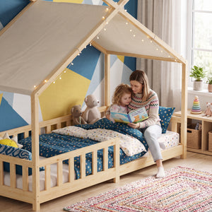 Cama casita Rila estilo Montessori con protección contra caídas 90x200 cm [en.casa]