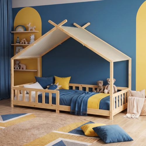Cama casita Rila estilo Montessori con protección contra caídas 90x200 cm [en.casa]