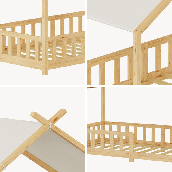 Cama casita Rila estilo Montessori con protección contra caídas 90x200 cm [en.casa]