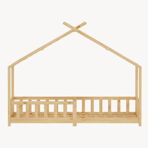 Cama casita Rila estilo Montessori con colchón y protección contra caídas 90x200 cm [en.casa]