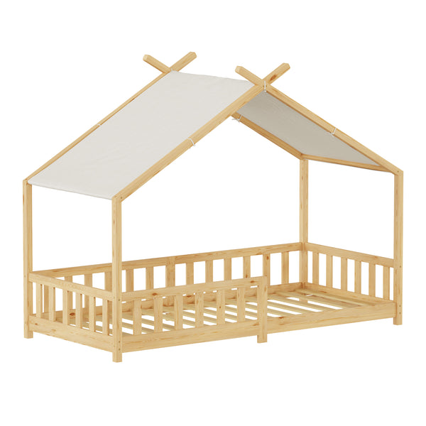 Cama casita Rila estilo Montessori con protección contra caídas 90x200 cm [en.casa]