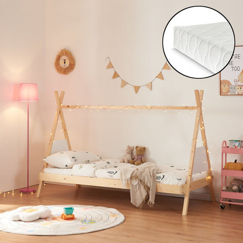 Cama tipi Siikajoki con colchón 90x200cm madera de pino natural [en.casa] - premiumXL