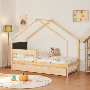 Cama casita Sodankylä 90x200cm con cama nido madera de pino natural [en.casa] - premiumXL
