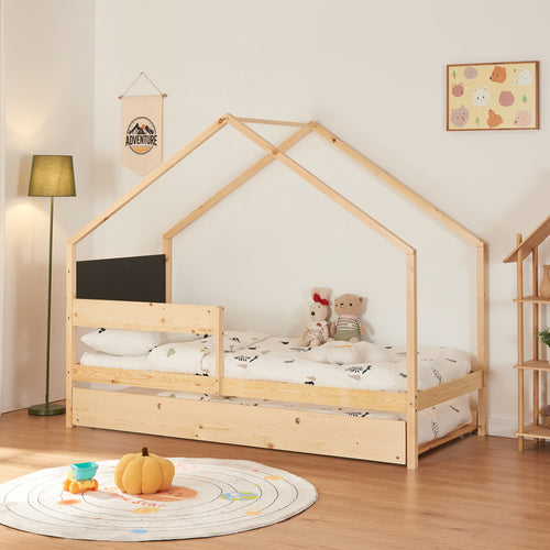 Cama casita Sodankylä 90x200cm con cama nido madera de pino natural [en.casa] - premiumXL